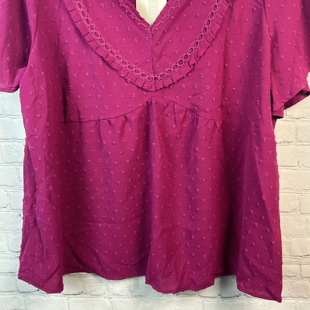 BloomChic Purple Dot V-Neck Flutter Sleeve Top Plus Size 2X - Picture 5 of 6